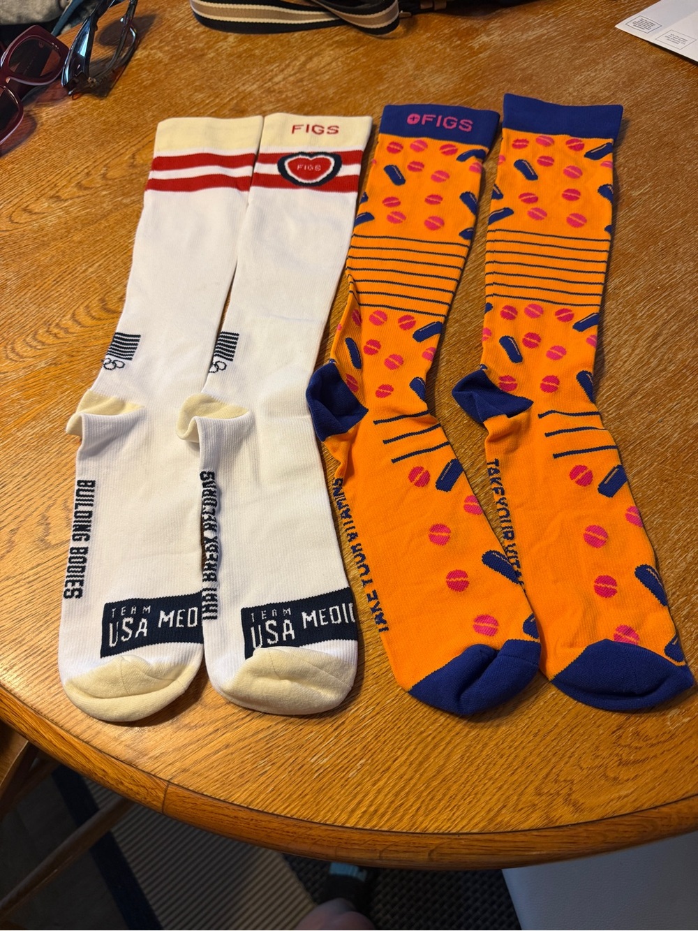 FIGS Women’s Compression Crew Socks - White and Orange (2-Pack)